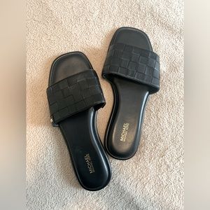 MICHAEL KORS Black Leather Slide Sandals